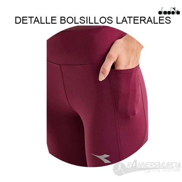 ropa-malla-larga-diadora-3-4-tights-run-crew-mujer-granate-detalle-bolsillos-laterales 3/4 Tights Run Crew W - Imagen 4
